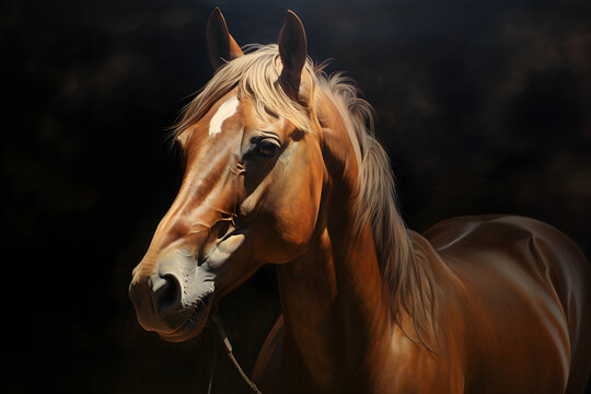Portrait of a beautiful horse on a black background