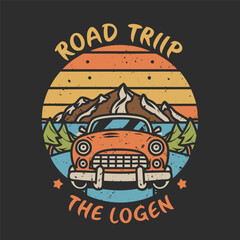 vintage label design for car, car illustration, retro car design, Retro Car illustration, vintage car, t-shirt design, hoodie design, road trip t-shirt design