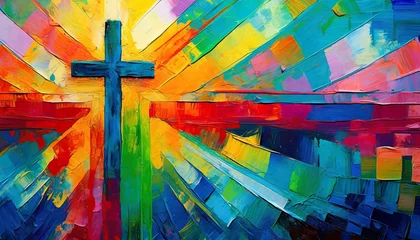 Fotobehang colorful painting art of an abstract background with cross christian illustration © Art_me2541