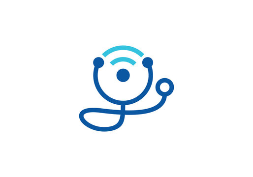 stethoscope and signal logo healthcare and medical design vector illustration
