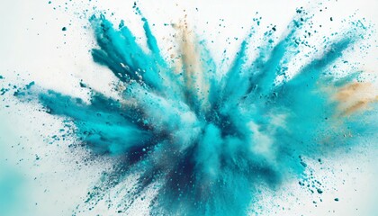 bright cyan blue holi paint color powder festival explosion burst white background industrial print...