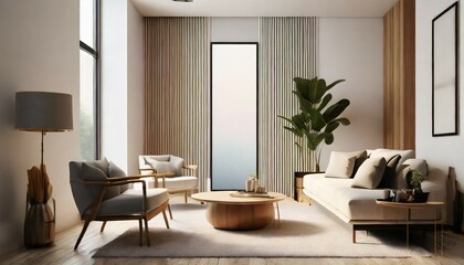 minimalist modern living room interior background living room mock up in scandinavian style empty wall mockup 3d rendering