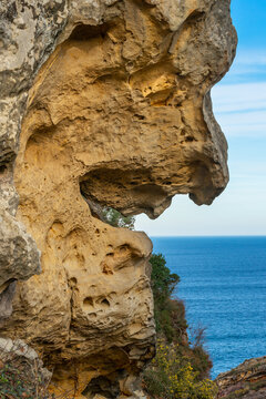 Natural sculpture of a witch nexto to Labetxu valley, Jaizkibel mountain, Basque Country in Spain