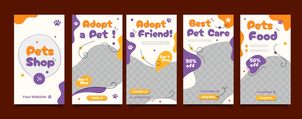 Set of Social media Story templates for pet shop, dog grooming and sale promotion.