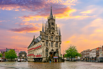Fototapeta premium Gouda Town Hall on Market square, Netherlands