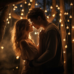 Fotografia con detalle de pareja romantica, en un entorno con luces de tono calido