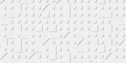 Array or grid of randomly rotated white triangles and circles background wallpaper banner texture