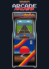 1980s Style Arcade Machine, Vintage Electronic Video Game, 8 bit Racing Game from the 80s