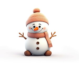 The concept of active winter entertainment. Snowman with scarf and hat on a white background