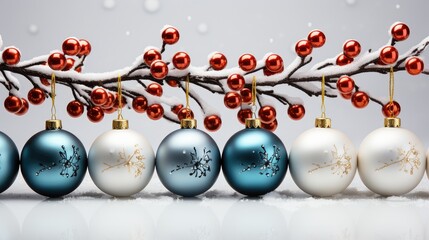 Christmas tree branch with colorful shiny   balls 