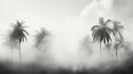 Tropical jungle in the mist, in black and white
