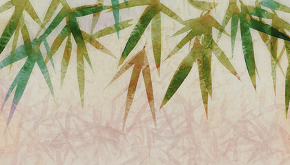 sfondo astratto a tema naturale con foglie di baboo realizzate in colori ad acqua su carta