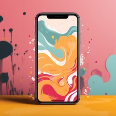 artistic mobile wallpaper with a cool splash design and minimalist line art, high quality - obrazy, fototapety, plakaty
