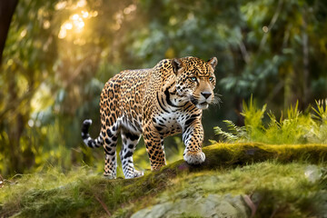 A jaguar full body portrait in nature - Generative AI