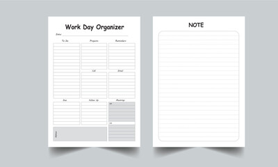 Editable Work Day Organizer Planner Kdp Interior printable template Design.