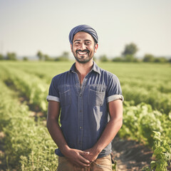 Young indian farmer giving happy expression at agriculture field - obrazy, fototapety, plakaty