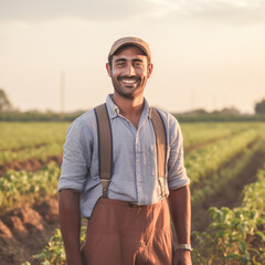 Naklejka na ściany i meble Young indian farmer giving happy expression at agriculture field