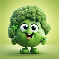 Cute Cartoon Broccoli Character with Big Eyes