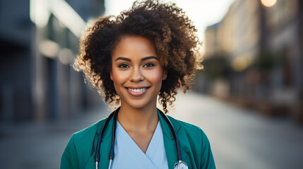 beautiful young woman doctor or nurse headshot portrait, healthcare, hospital, success, career, diversity in the workplace, woman working, woman empowerment - obrazy, fototapety, plakaty