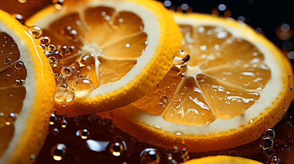 Detalle de trozos de limón en un refresco de cola