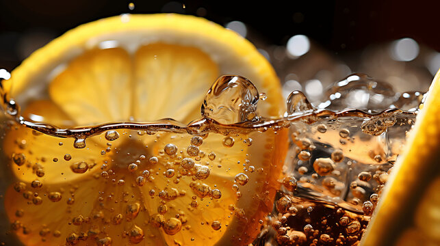 Detalle de trozos de lim&oacute;n en un refresco de cola