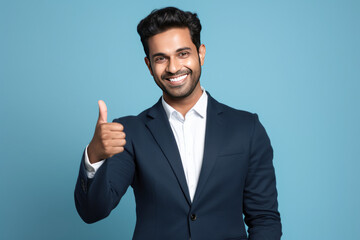 indian businessman showing thumps up. - obrazy, fototapety, plakaty