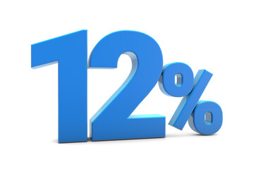 12 percentage sign isolated on transparent background. 12 percent off 3d. 12% png 3d. 3D rendering.	
