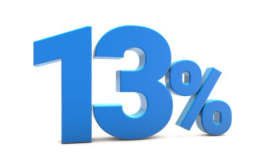 13 percentage sign isolated on transparent background. 13 percent off 3d. 13% png 3d. 3D rendering.	
