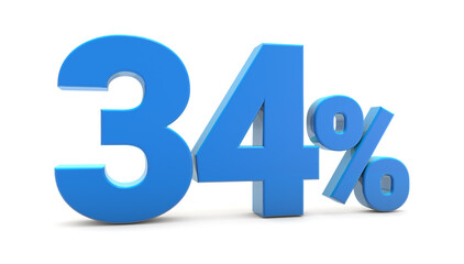 34 percentage sign isolated on transparent background. 34 percent off 3d. 34% png 3d. 3D rendering.	
