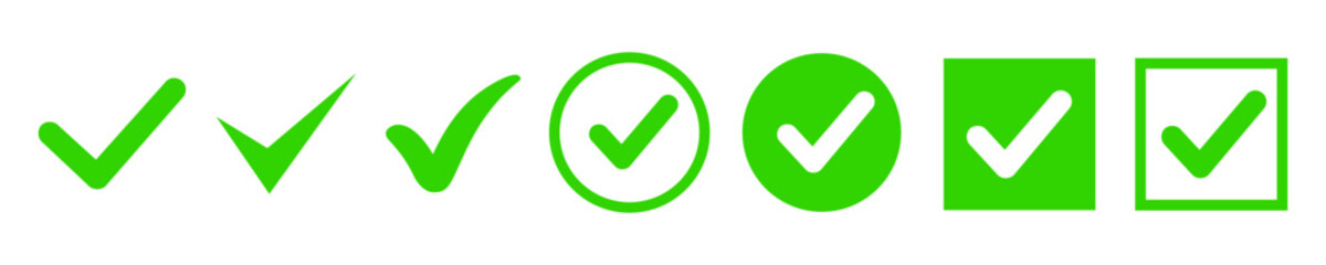 Check mark icon set, green approval check mark collection