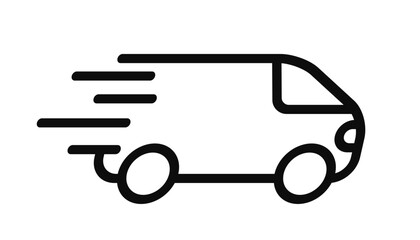 Fast moving shipping delivery truck line icon, free delivery sign, free and express shipping service icon linear, shipment van pack, courier transport, distribution and logistic isolated