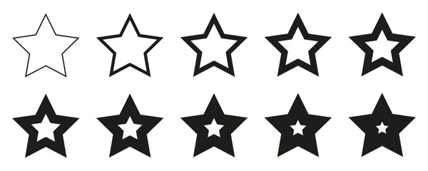 Star set from thin to thick line, set of geometric shapes form, star icons collection, different version - stock vector
