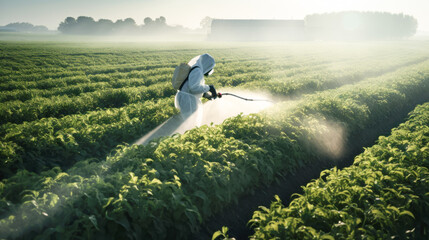 indian farmer spraying pesticide with pump at agriculture field. - obrazy, fototapety, plakaty