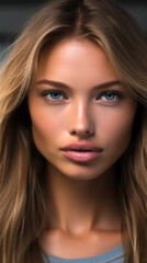 a close up portrait of a blond super model