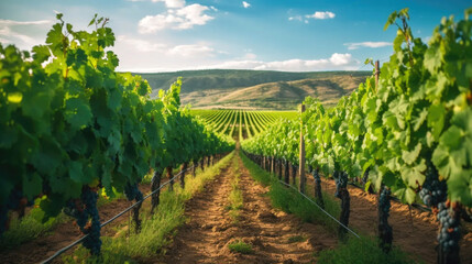 High rows of vineyards