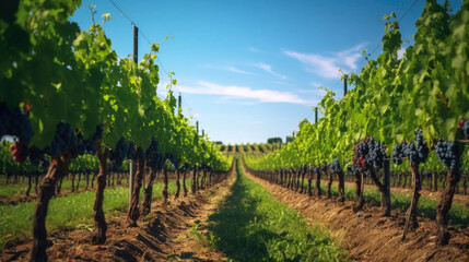 Fototapeta na wymiar High rows of vineyards