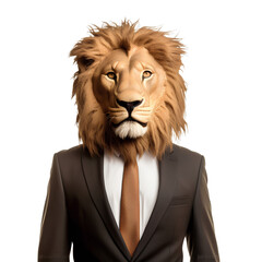 Businessman lion on transparent background PNG Business lord concept