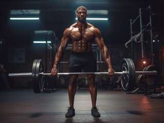 Fototapeta na wymiar Handsome and strong athletic african man pumping biceps fitness exercise and gym concept background