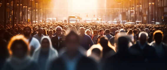 a crowd in a busy city street