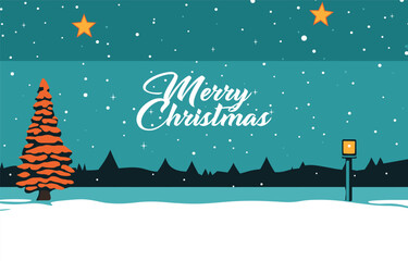 Fototapeta na wymiar Merry Christmas greeting card design, Christmas tree and stars with snowdrops
