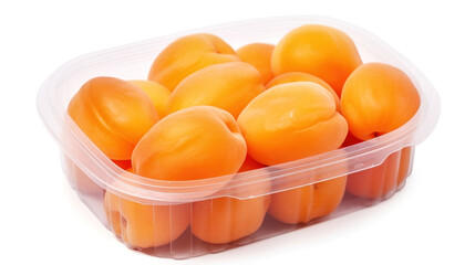 A Close-Up Photo of Ripe Apricots in a Clear Plastic Container