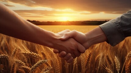 two people handshake in a field