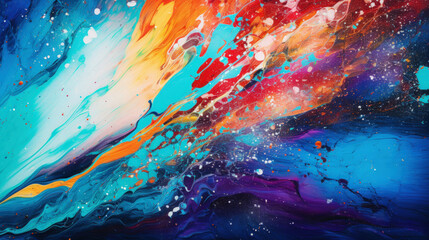 A colorful explosion of paint splatters that creates a dramatic and striking abstract background