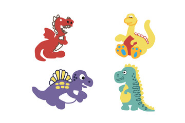 Hand drawn cute cartoon dinosaur icons for children