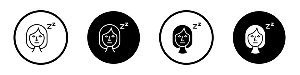 Cant fall asleep icon set. sleepless vector symbol. insomnia sign. asleep icon in black filled and outlined style.