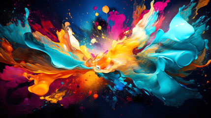 Bold colorful explosion of paint in a dark background. Splash of paint, colorful wave. - obrazy, fototapety, plakaty
