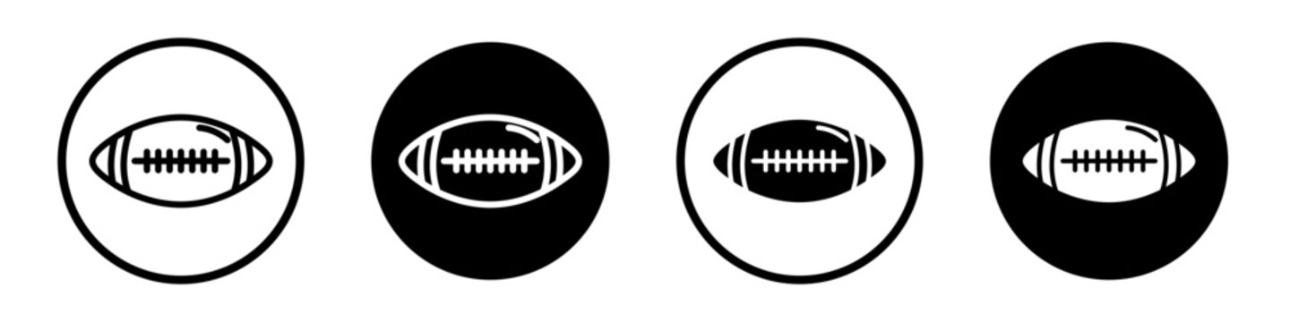 American Football ball icon set. college sport rugby ball vector symbol in black filled and outlined style.