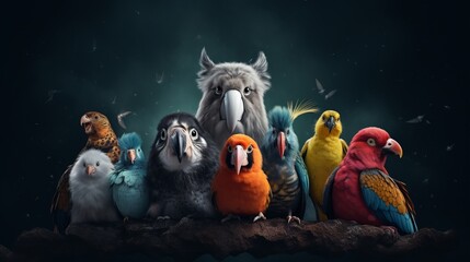 Rescued Wildlife: Colorful Birds in a Rainforest