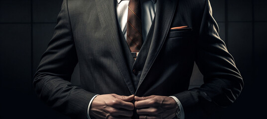 The uniform of the successful businessman: jacket, tie and the power of black. The black suit as a symbol of authority and refinement in men's professional clothing.