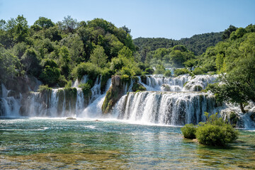 View of the waterfalls of Skradinski Buk, Sibenik, Croatia.